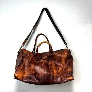 Patricia Nash Leather Signature Map Print Weekender Duffel Travel Bag Size 17x10
